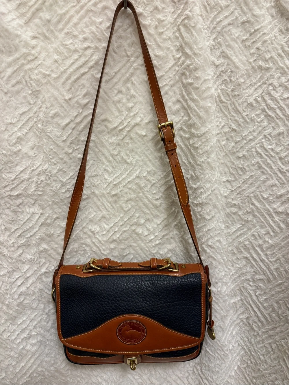 Vintage Dooney & Bourke Navy and Brown Leather Crossbody Bag with Wallet